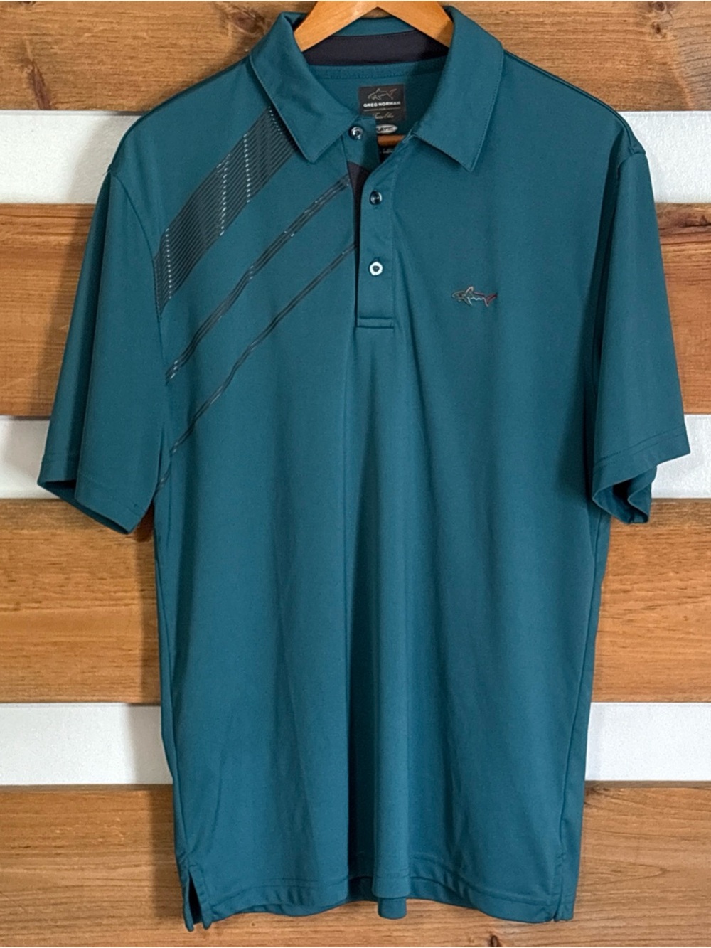 Greg Norman Play Dry Short Sleeve Collared Golf Polo Solid Teal/Gray Size M